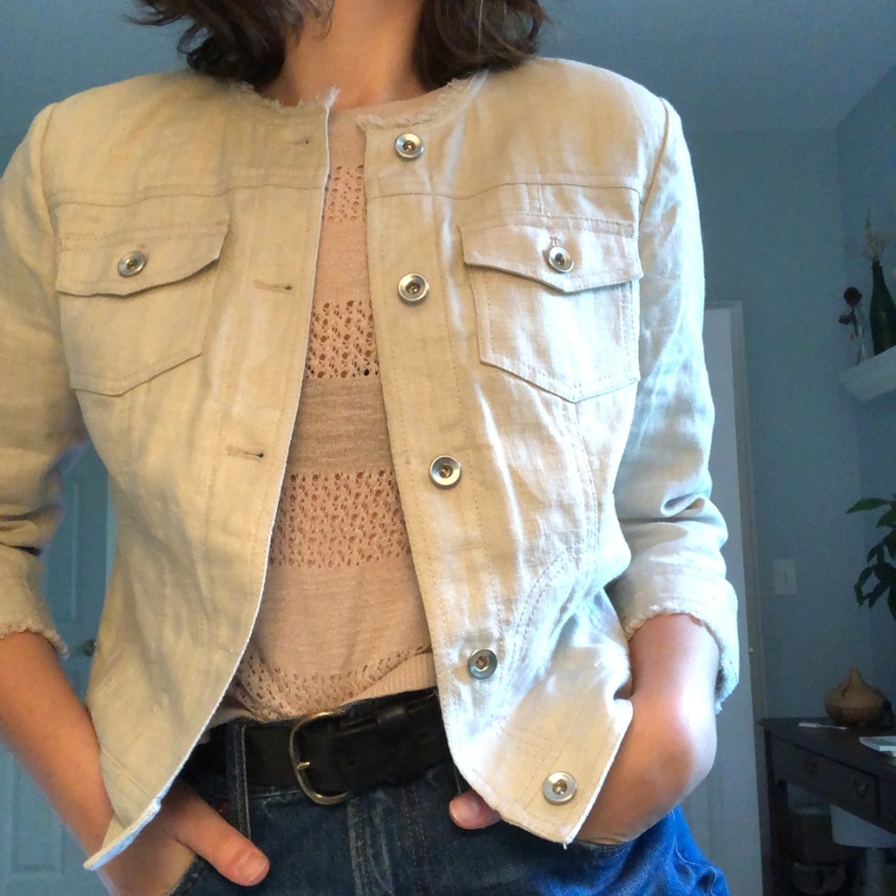 cream jacket with fray detail